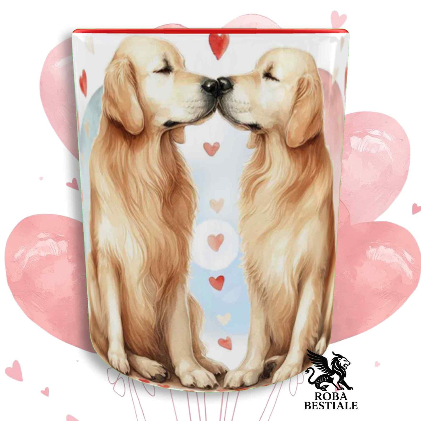 Tazza LOVE ME - GOLDEN RETRIEVER - In Ceramica, con dettagli Rossi - 330 ml
