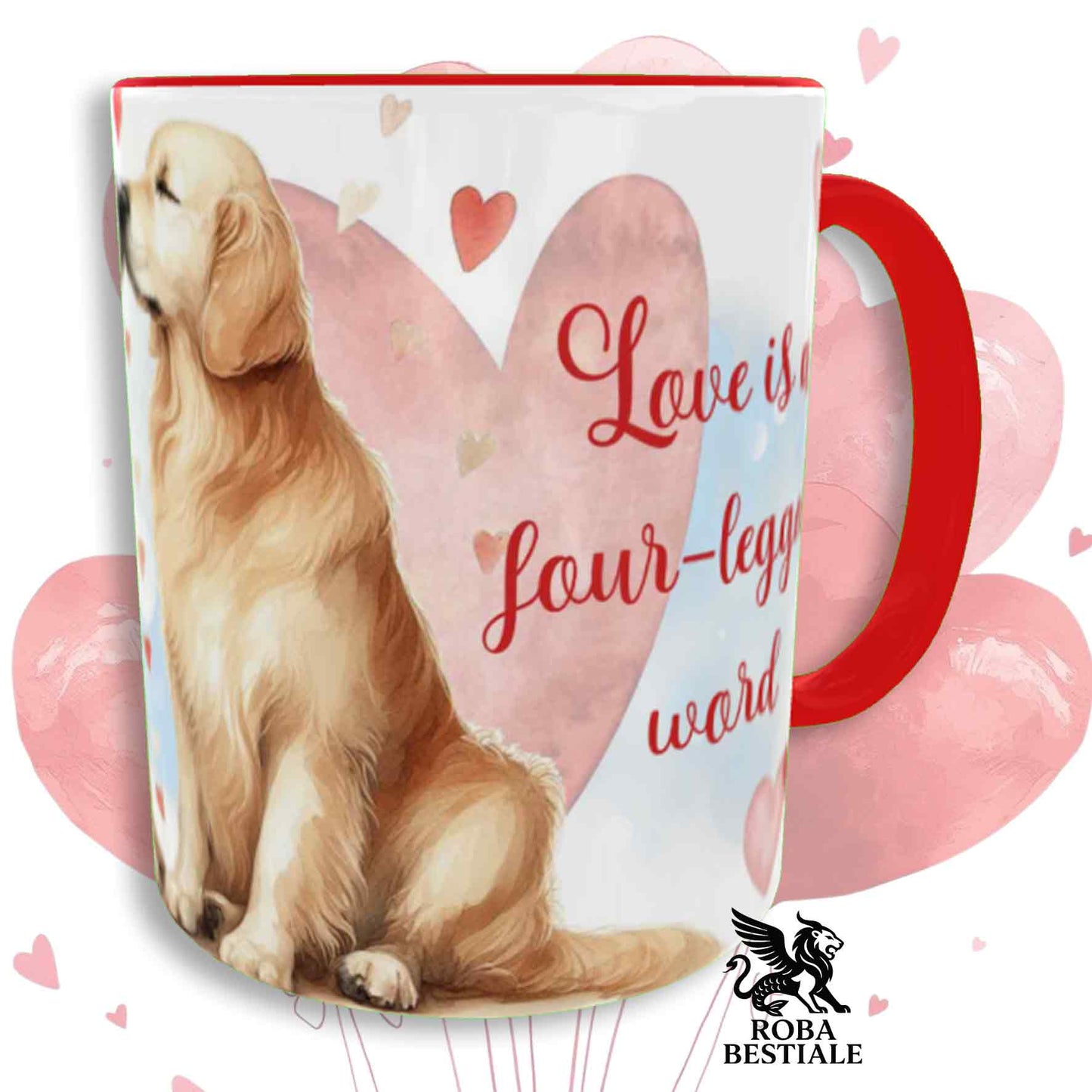 Tazza LOVE ME - GOLDEN RETRIEVER - In Ceramica, con dettagli Rossi - 330 ml