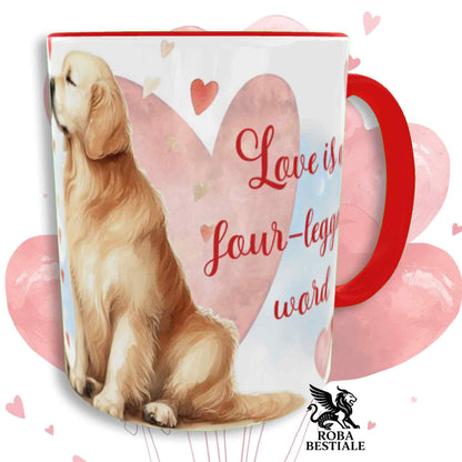 Tazza LOVE ME - GOLDEN RETRIEVER - In Ceramica, con dettagli Rossi - 330 ml