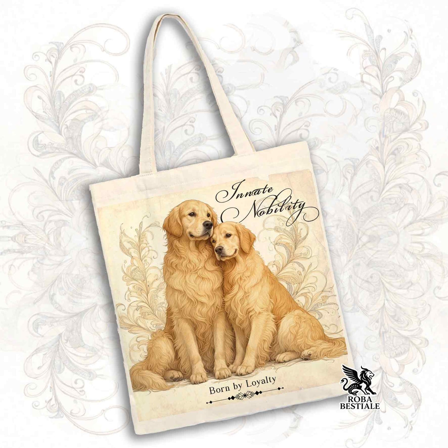 Tote Bag NOBILITY - GOLDEN RETRIEVER - 100% Cotone - Bianca o Beige