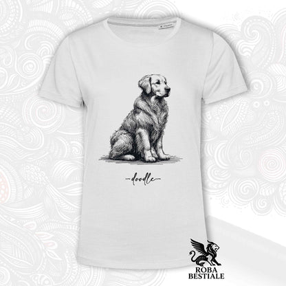 T-Shirt DOODLE - GOLDEN RETRIEVER - Bianca o Beige, da Uomo o da Donna - dalla XS alla 5XL