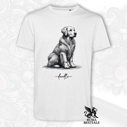 T-Shirt DOODLE - GOLDEN RETRIEVER - Bianca o Beige, da Uomo o da Donna - dalla XS alla 5XL