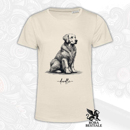 T-Shirt DOODLE - GOLDEN RETRIEVER - Bianca o Beige, da Uomo o da Donna - dalla XS alla 5XL
