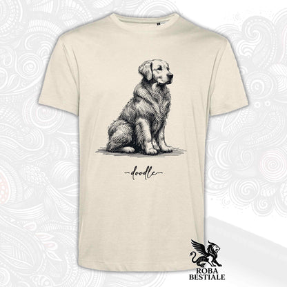 T-Shirt DOODLE - GOLDEN RETRIEVER - Bianca o Beige, da Uomo o da Donna - dalla XS alla 5XL
