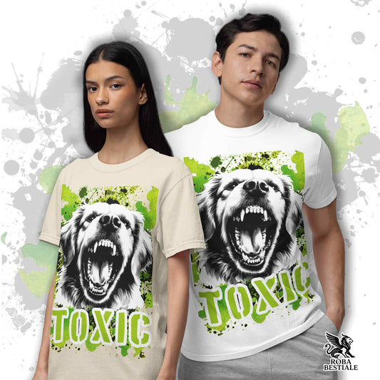 T-Shirt TOXIC - GOLDEN RETRIEVER - Bianca o Beige, da Uomo o da Donna - dalla XS alla 5XL