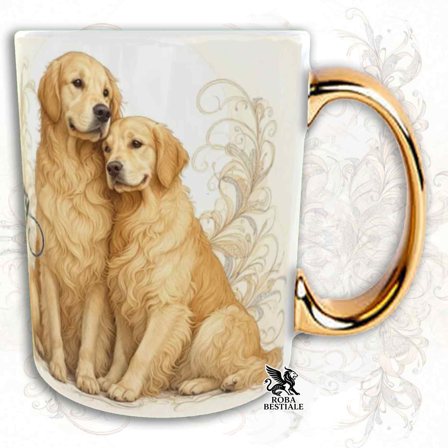 NOBILITY Mug - GOLDEN RETRIEVER - GOLD Handle - 330 ml - Ceramic