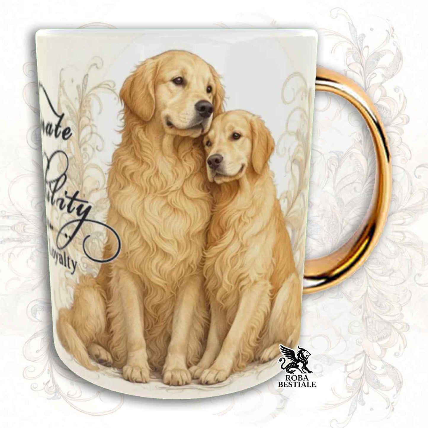 NOBILITY Mug - GOLDEN RETRIEVER - GOLD Handle - 330 ml - Ceramic