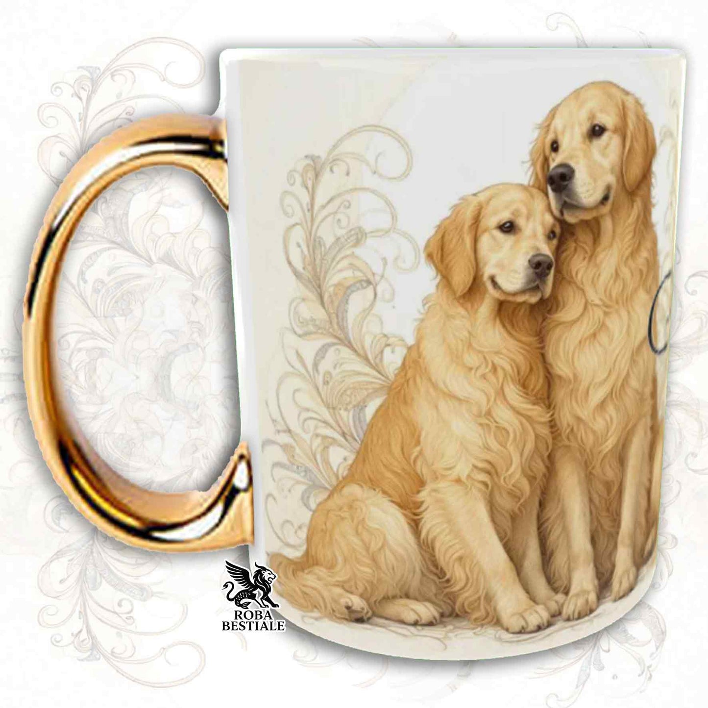 NOBILITY Mug - GOLDEN RETRIEVER - GOLD Handle - 330 ml - Ceramic