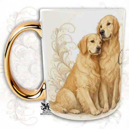 NOBILITY Mug - GOLDEN RETRIEVER - GOLD Handle - 330 ml - Ceramic