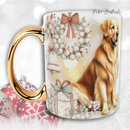 Tazza COZY WINTER - GOLDEN RETRIEVER - In Ceramica, con manico color Oro - 330 ml