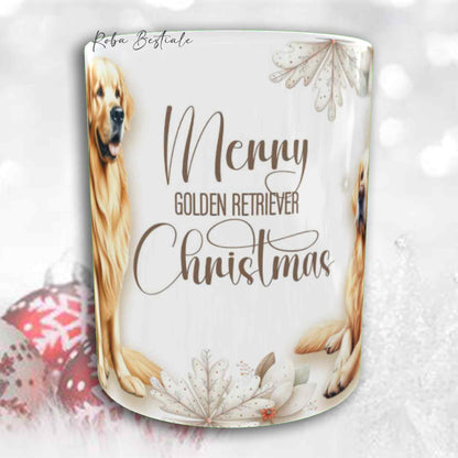 Tazza COZY WINTER - GOLDEN RETRIEVER - In Ceramica, con manico color Oro - 330 ml