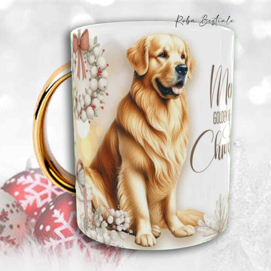 Tazza COZY WINTER - GOLDEN RETRIEVER - In Ceramica, con manico color Oro - 330 ml