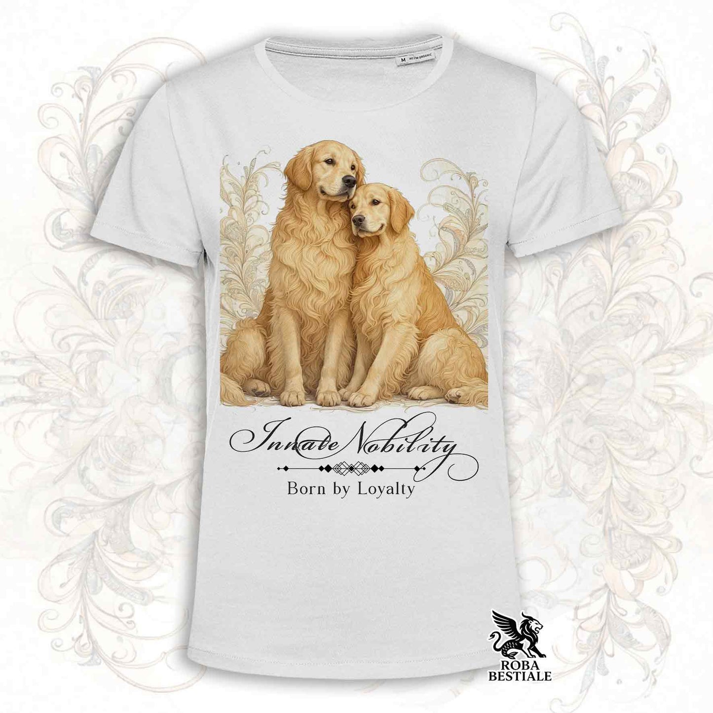 T-Shirt NOBILITY - GOLDEN RETRIEVER - Bianca o Beige, da Uomo o da Donna - dalla XS alla 5XL