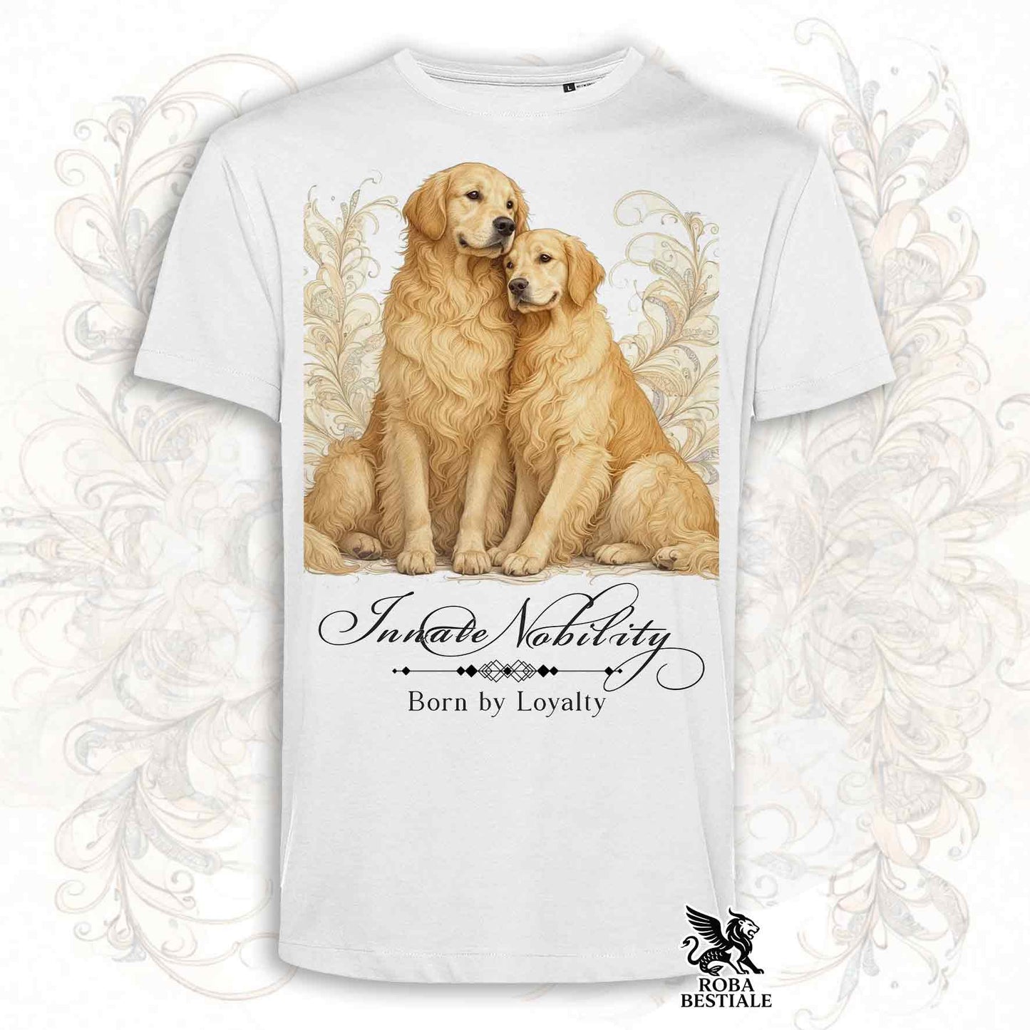T-Shirt NOBILITY - GOLDEN RETRIEVER - Bianca o Beige, da Uomo o da Donna - dalla XS alla 5XL