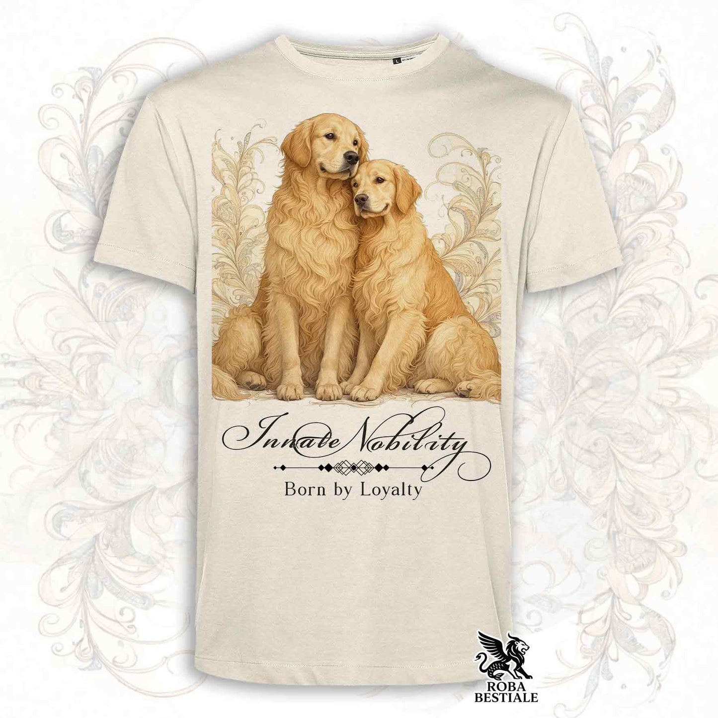 T-Shirt NOBILITY - GOLDEN RETRIEVER - Bianca o Beige, da Uomo o da Donna - dalla XS alla 5XL