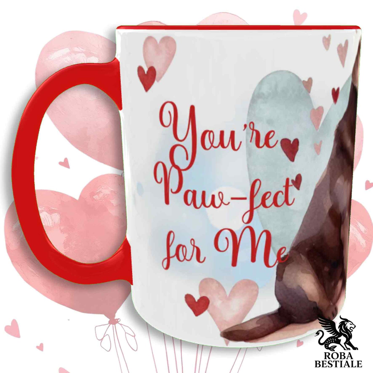 Tazza LOVE ME - LABRADOR RETRIEVER Cioccolato - In Ceramica, con dettagli Rossi - 330 ml