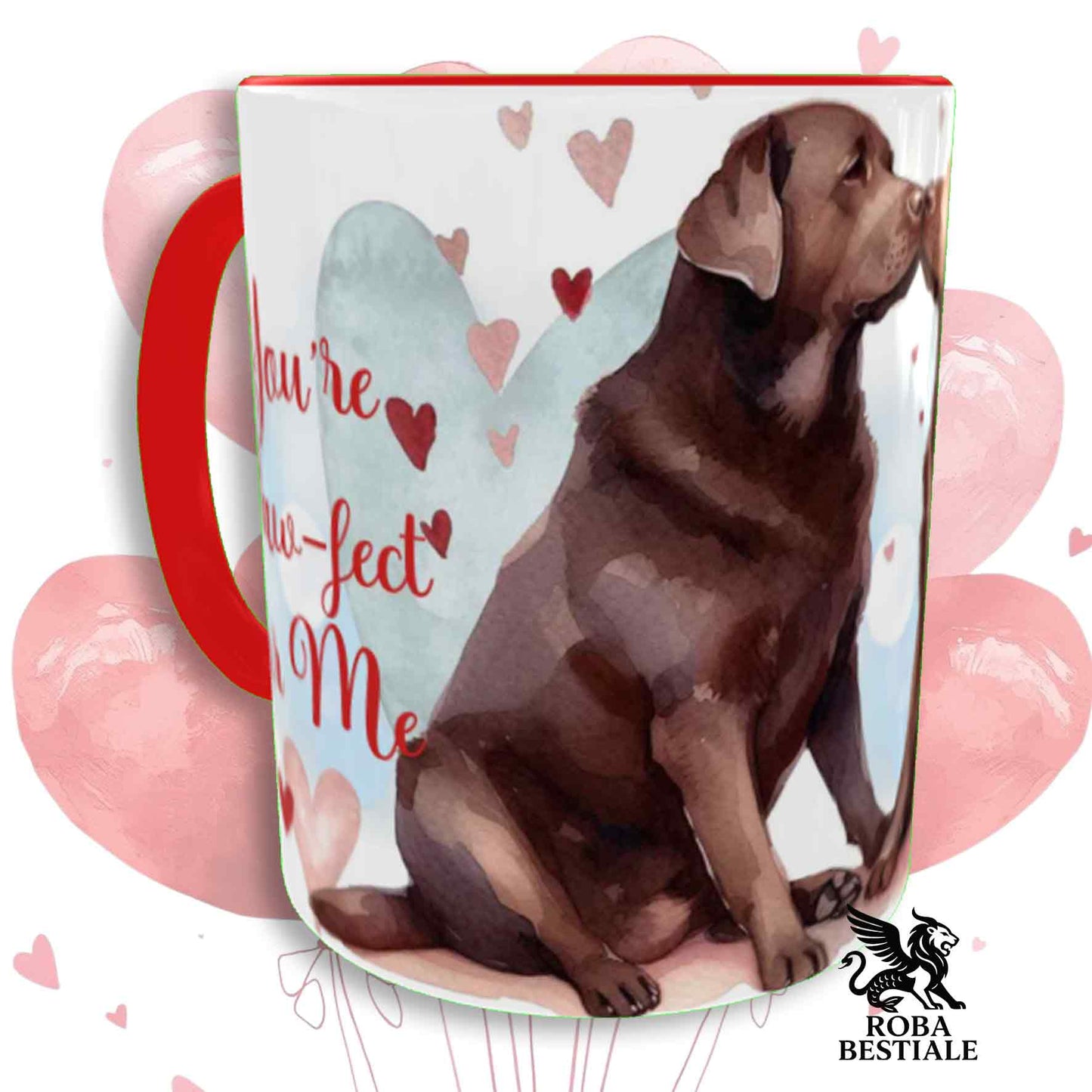 Tazza LOVE ME - LABRADOR RETRIEVER Cioccolato - In Ceramica, con dettagli Rossi - 330 ml