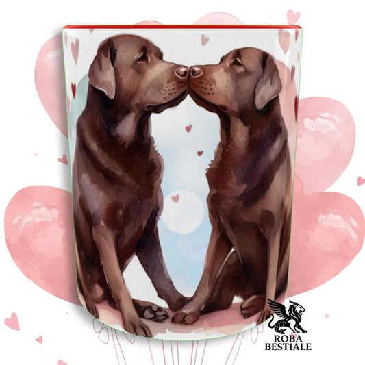 Tazza LOVE ME - LABRADOR RETRIEVER Cioccolato - In Ceramica, con dettagli Rossi - 330 ml