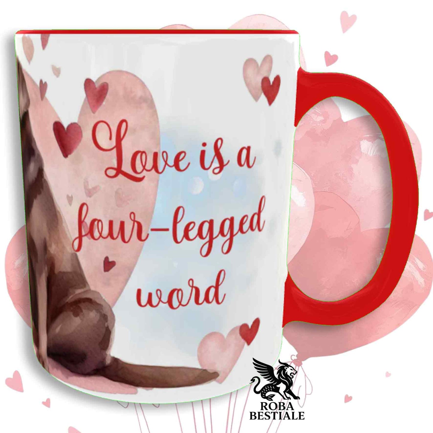 Tazza LOVE ME - LABRADOR RETRIEVER Cioccolato - In Ceramica, con dettagli Rossi - 330 ml