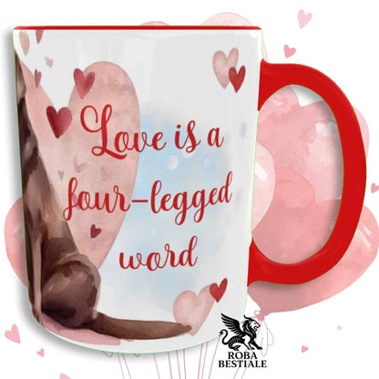 Tazza LOVE ME - LABRADOR RETRIEVER Cioccolato - In Ceramica, con dettagli Rossi - 330 ml