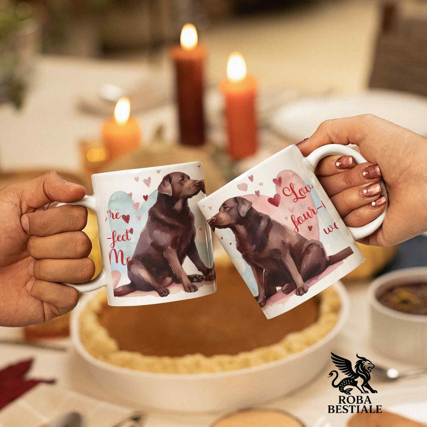 Tazza LOVE ME - LABRADOR RETRIEVER Cioccolato - In Ceramica, con dettagli Rossi - 330 ml