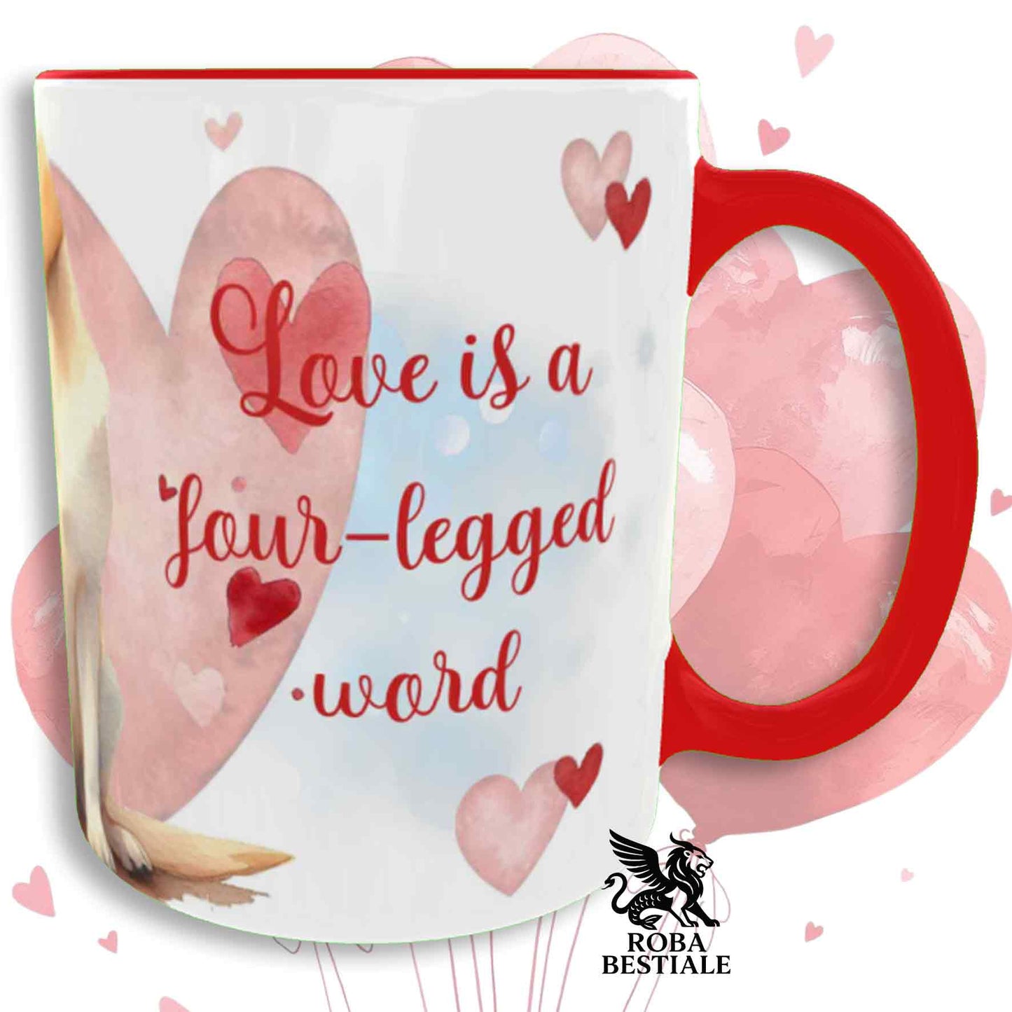 Tazza LOVE ME - LABRADOR RETRIEVER Giallo - In Ceramica, con dettagli Rossi - 330 ml