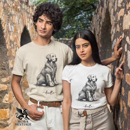 T-Shirt DOODLE - GOLDEN RETRIEVER - Bianca o Beige, da Uomo o da Donna - dalla XS alla 5XL