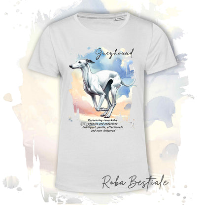 T-Shirt BEHAVIOR - GREYHOUND Bianco - Standard FCI - 100% Cotone, Bianca, Uomo o Donna - dalla XS alla 5XL