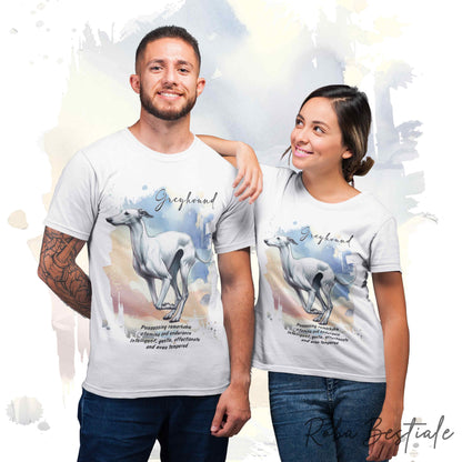 T-Shirt BEHAVIOR - GREYHOUND Bianco - Standard FCI - 100% Cotone, Bianca, Uomo o Donna - dalla XS alla 5XL