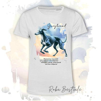 T-Shirt BEHAVIOR - GREYHOUND Blue - Standard FCI - 100% Cotone, Bianca, Uomo o Donna - dalla XS alla 5XL