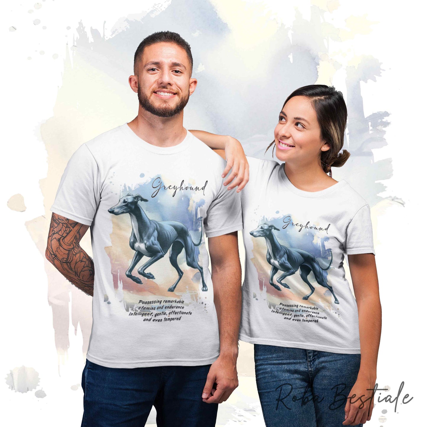 T-Shirt BEHAVIOR - GREYHOUND Blue - Standard FCI - 100% Cotone, Bianca, Uomo o Donna - dalla XS alla 5XL