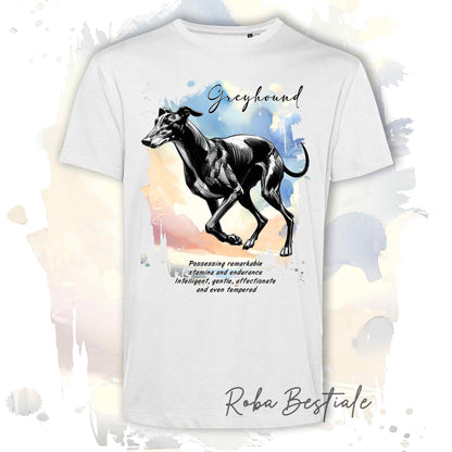 T-Shirt BEHAVIOR - GREYHOUND Nero - Standard FCI - 100% Cotone, Bianca, Uomo o Donna - dalla XS alla 5XL