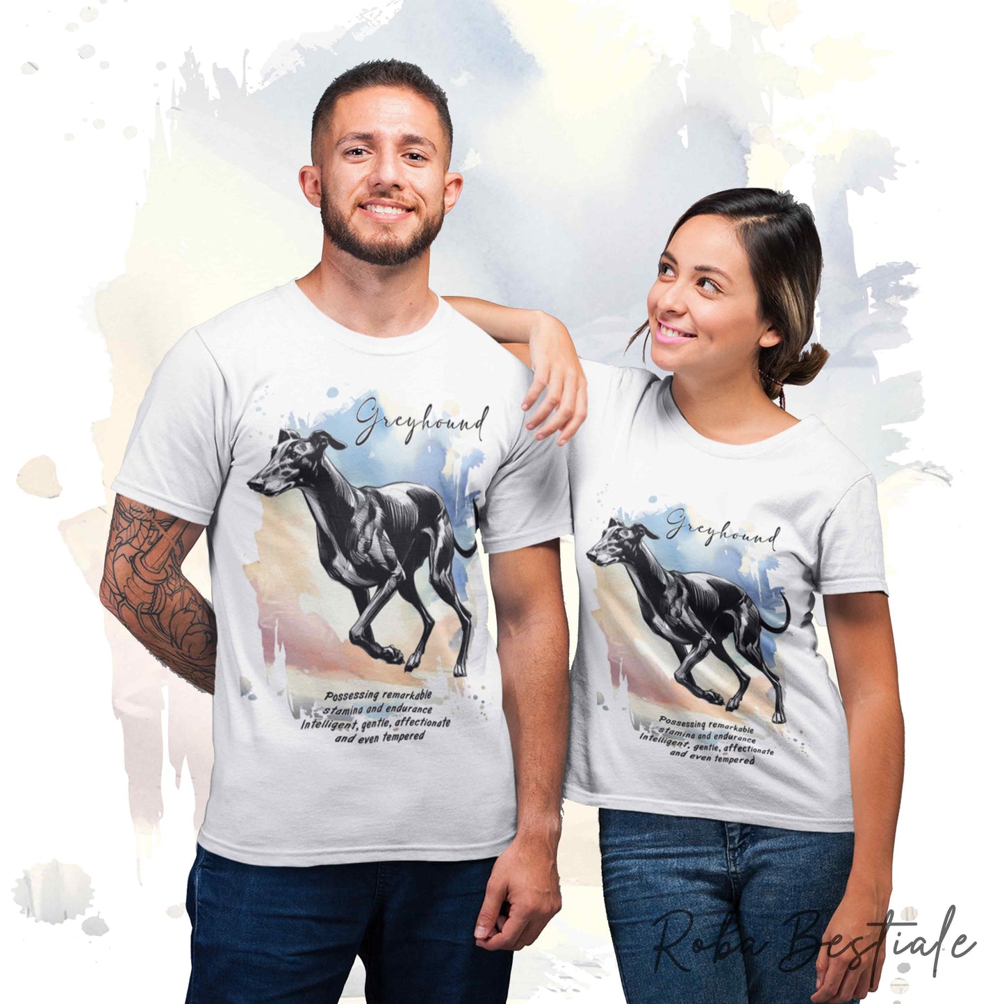 T-Shirt BEHAVIOR - GREYHOUND Nero - Standard FCI - 100% Cotone, Bianca, Uomo o Donna - dalla XS alla 5XL