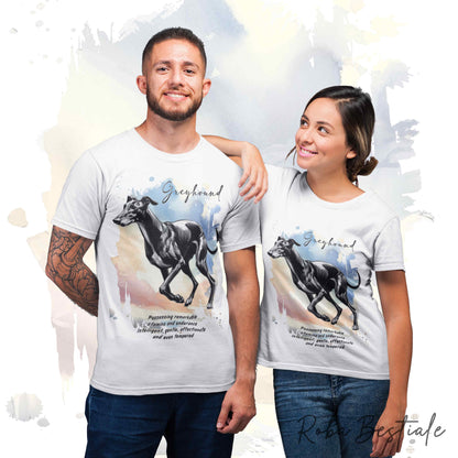 T-Shirt BEHAVIOR - GREYHOUND Nero - Standard FCI - 100% Cotone, Bianca, Uomo o Donna - dalla XS alla 5XL