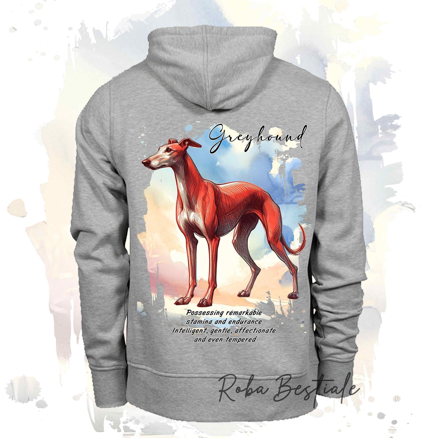 Felpa BEHAVIOR - GREYHOUND Rosso - Standard FCI - Unisex - Grigia - dalla XS alla 3XL