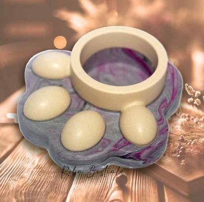 Porta Tea Light ZAMPINA - Base Grigio Marmorizzato Viola & dettagli Crema - in Jesmonite - 9x9 cm