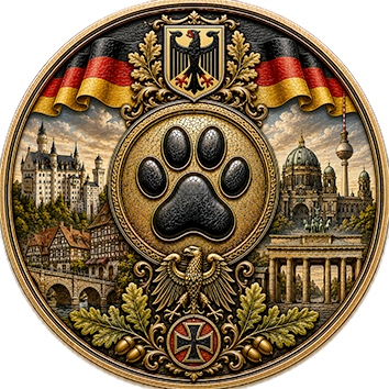 Un badge che identifica la Germania come paese d'origine di cani di diverse razze