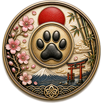 Un badge che identifica il Giappone come paese d'origine di cani di diverse razze