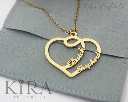Collana KIRA PET JEWERLY - HEARTS - DUTCH SHEPHERD - In Acciaio Inox color ORO - Con catenella a maglia fine