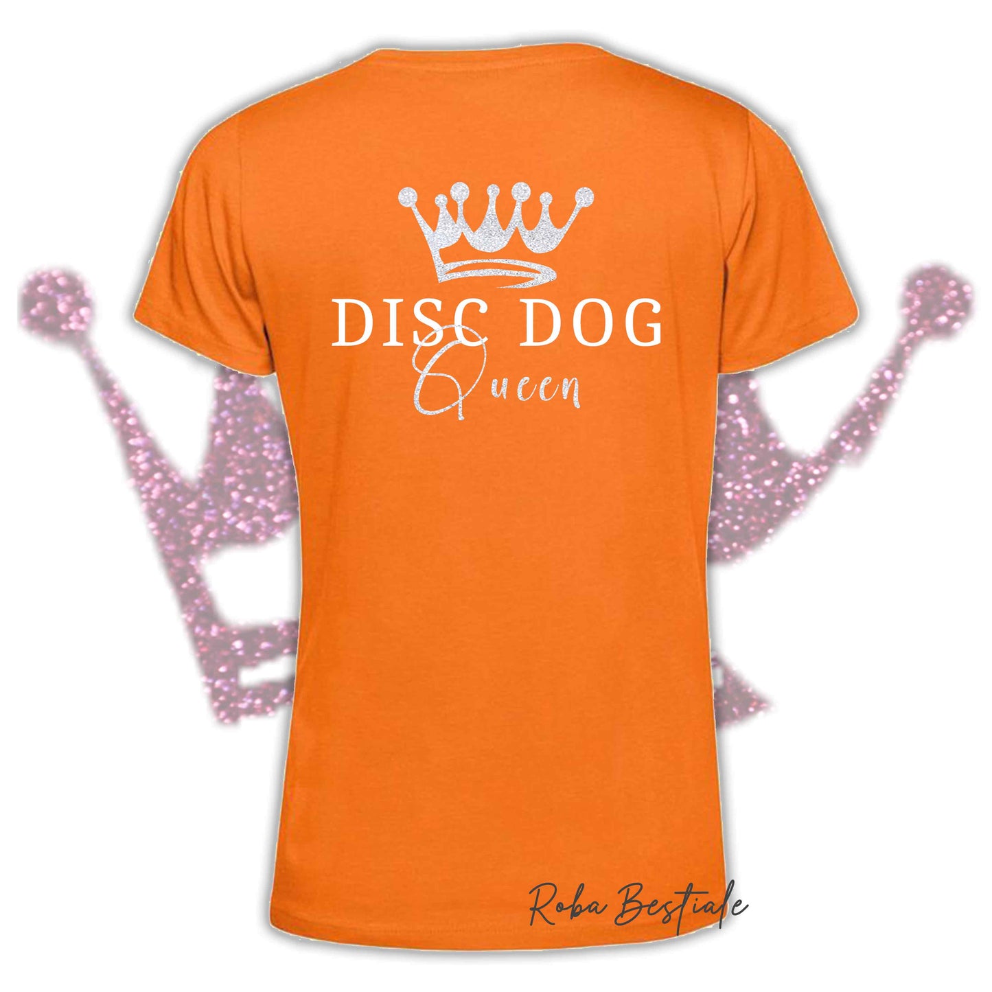 T-Shirt HRH - DISC DOG QUEEN - Uomo o Donna, HOT COLORS - Applicazioni BIANCO GLITTER! - dalla XS alla 5XL