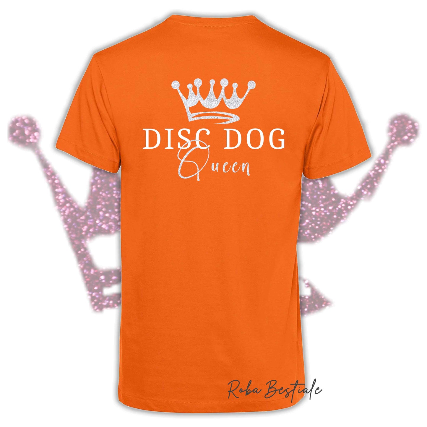 T-Shirt HRH - DISC DOG QUEEN - Uomo o Donna, HOT COLORS - Applicazioni BIANCO GLITTER! - dalla XS alla 5XL
