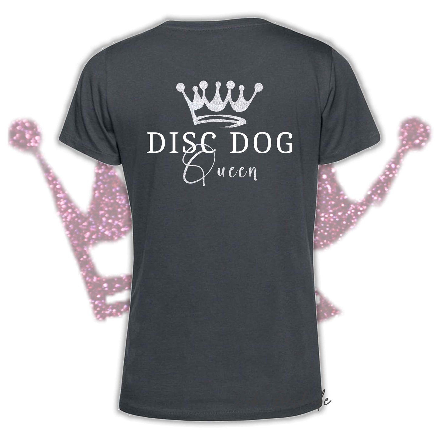 T-Shirt HRH - DISC DOG QUEEN - Uomo o Donna, HOT COLORS - Applicazioni BIANCO GLITTER! - dalla XS alla 5XL