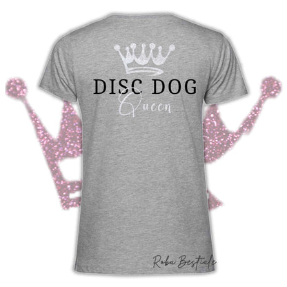 T-Shirt HRH - DISC DOG QUEEN - Uomo o Donna, BASIC COLORS - Applicazioni BIANCO GLITTER! - dalla XS alla 5XL