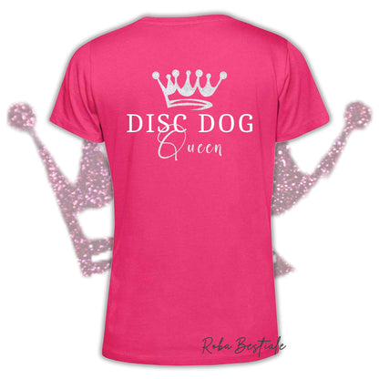 T-Shirt HRH - DISC DOG QUEEN - Uomo o Donna, HOT COLORS - Applicazioni BIANCO GLITTER! - dalla XS alla 5XL