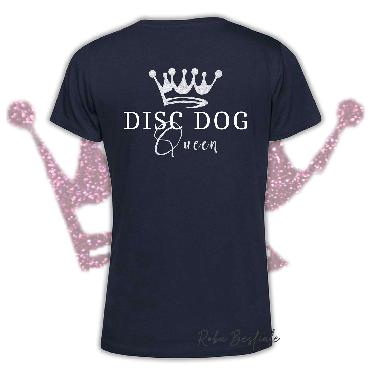 T-Shirt HRH - DISC DOG QUEEN - Uomo o Donna, HOT COLORS - Applicazioni BIANCO GLITTER! - dalla XS alla 5XL