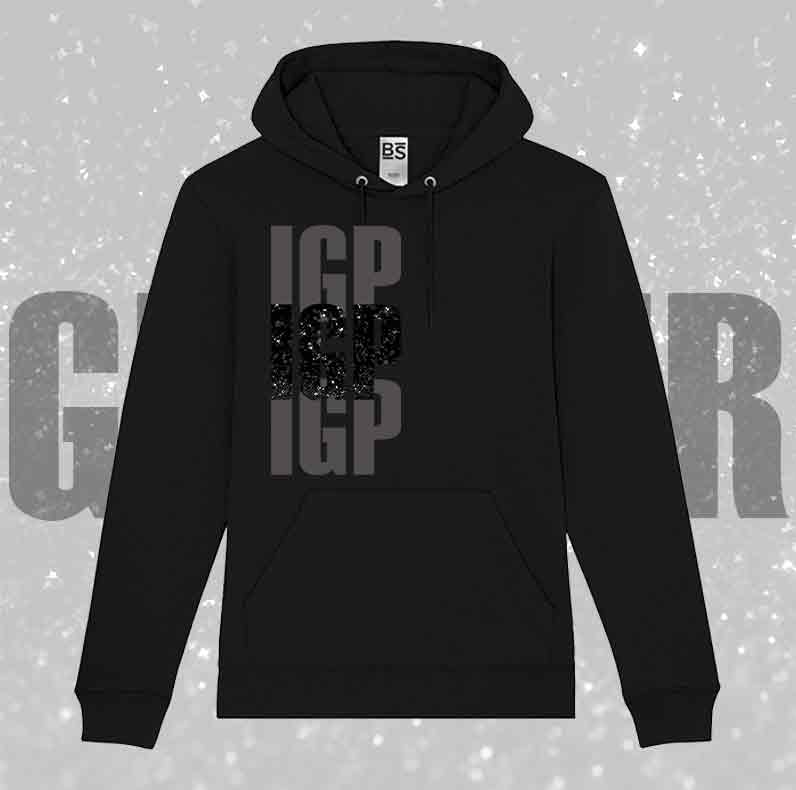 Felpa SOLO SCRITTE - IGP - Nera o Grigia, Scritta in Vinile GLITTER Ultra Brillante in colore a scelta - Unisex - dalla XS alla 3XL