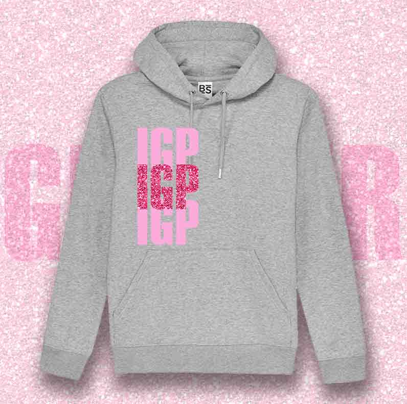 Felpa SOLO SCRITTE - IGP - Nera o Grigia, Scritta in Vinile GLITTER Ultra Brillante in colore a scelta - Unisex - dalla XS alla 3XL