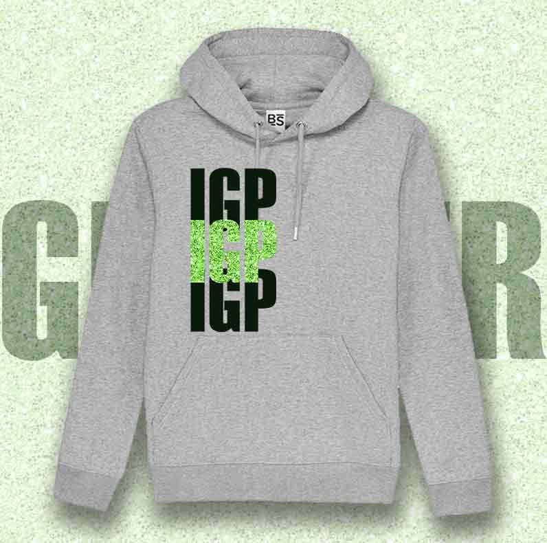 Felpa SOLO SCRITTE - IGP - Nera o Grigia, Scritta in Vinile GLITTER Ultra Brillante in colore a scelta - Unisex - dalla XS alla 3XL