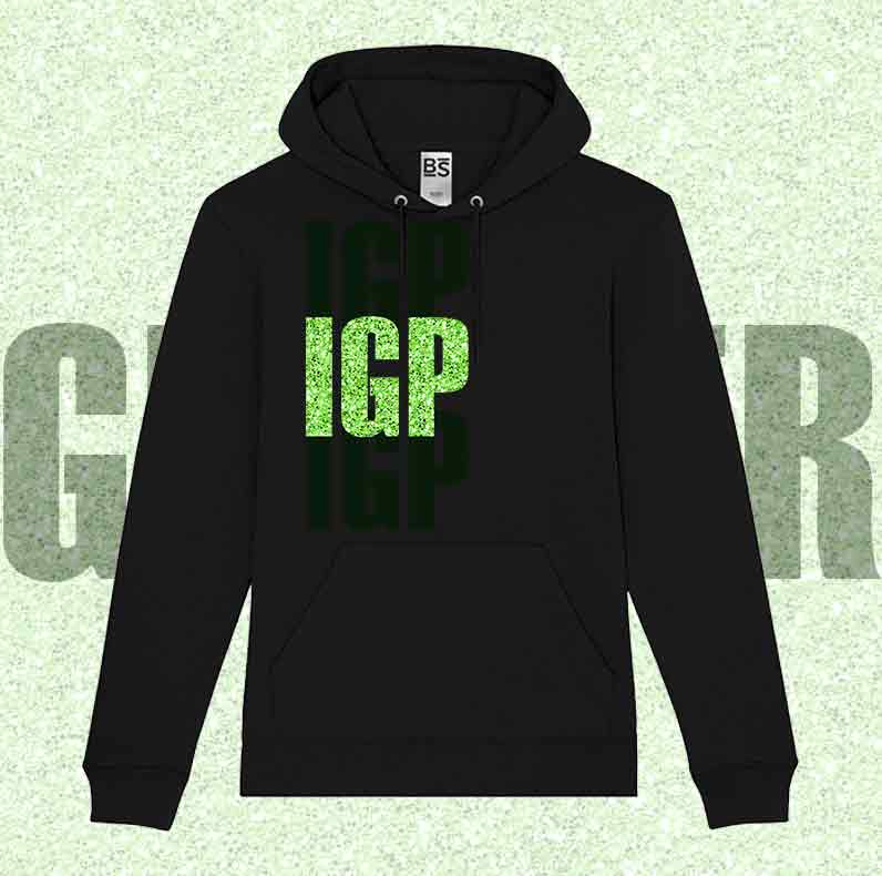 Felpa SOLO SCRITTE - IGP - Nera o Grigia, Scritta in Vinile GLITTER Ultra Brillante in colore a scelta - Unisex - dalla XS alla 3XL
