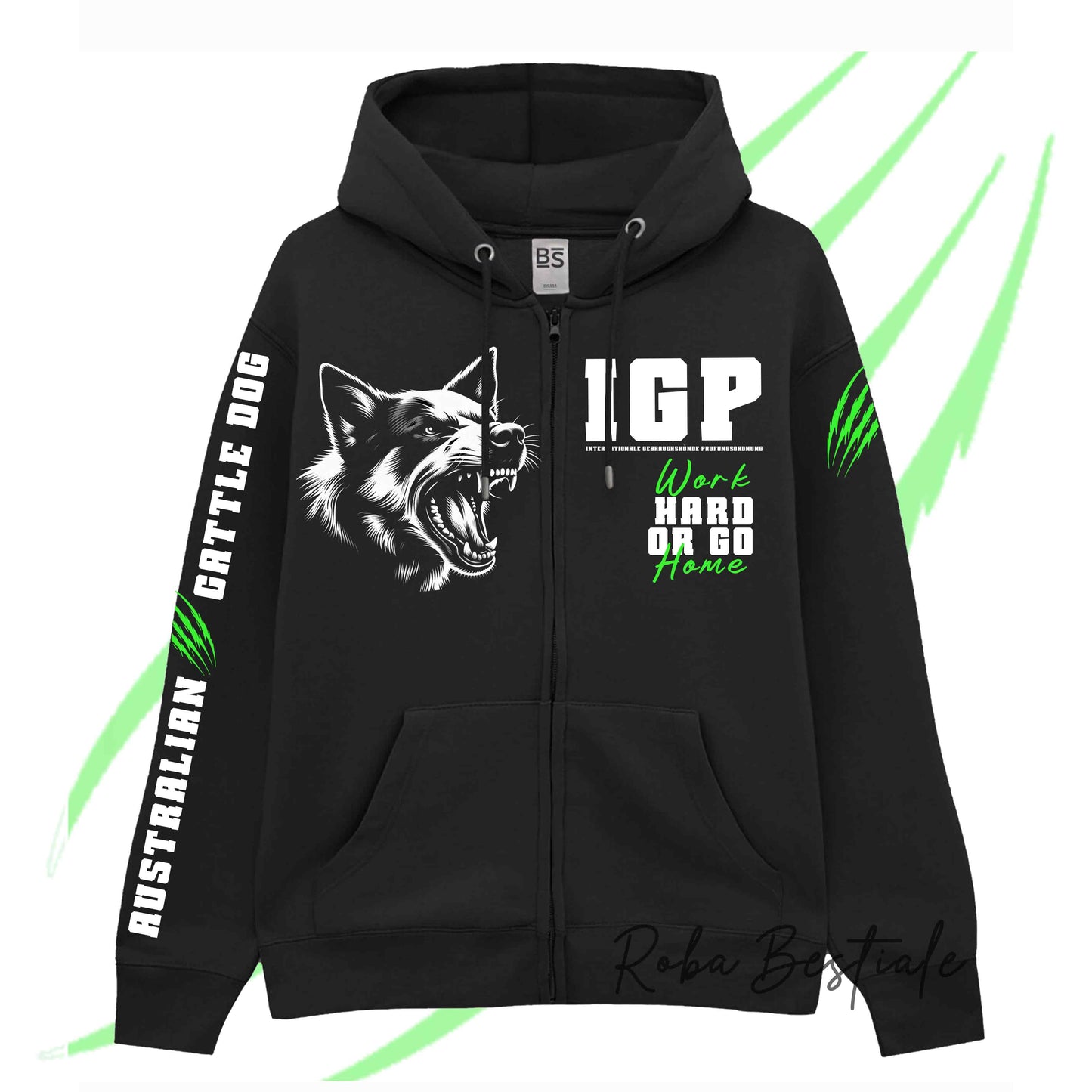 Felpa Invernale Full Zip IGP4 - AUSTRALIAN CATTLE DOG - Unisex - Nera - Dettagli in Colore a Scelta - dalla XS alla 3XL